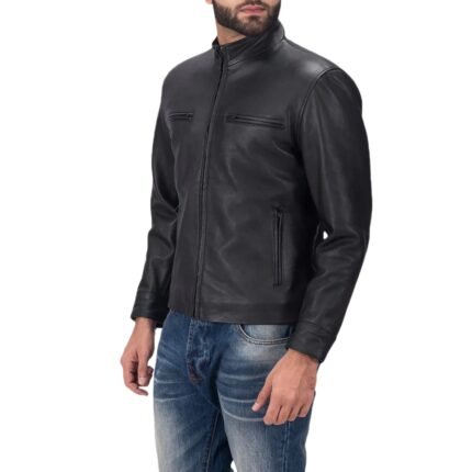 AUSTERE MATTE BLACK LEATHER BIKER JACKET