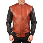 AVAN BLACK AND MAROON LEATHER BOMBER JACKET