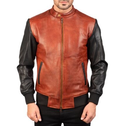 AVAN BLACK AND MAROON LEATHER BOMBER JACKET