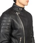 Faisor black leather biker jacket with sleek design, durable leather, and bold detailing for a stylish, edgy, and timeless look on or off the bike.