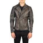 FAISOR DISTRESSED BROWN LEATHER BIKER JACKET