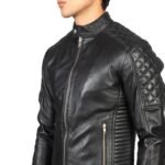 FERNANDO QUILTED BLACK LEATHER BIKER JACKET