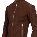 FERNANDO QUILTED BROWN SUEDE BIKER JACKET