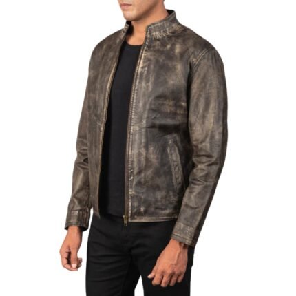 ALEX DISTRESSED BROWN LEATHER BIKER JACKET