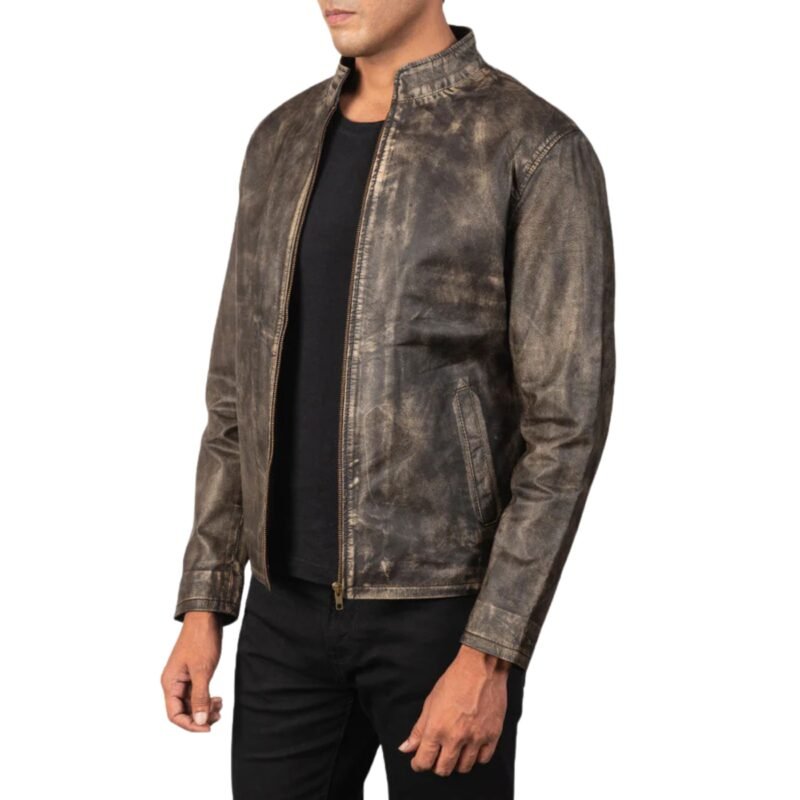 ALEX DISTRESSED BROWN LEATHER BIKER JACKET
