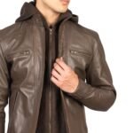 HECTOR BROWN HOODED LEATHER BIKER JACKET