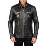 HUDSON BLACK LEATHER BIKER JACKET