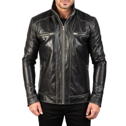 HUDSON BLACK LEATHER BIKER JACKET