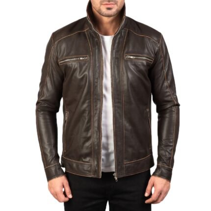 HUDSON BROWN LEATHER BIKER JACKET