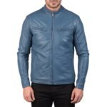 IONIC BLUE LEATHER BIKER JACKET