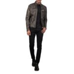 IONIC DISTRESSED BROWN LEATHER BIKER JACKET