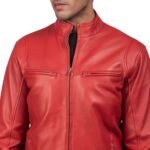 IONIC RED LEATHER BIKER JACKET