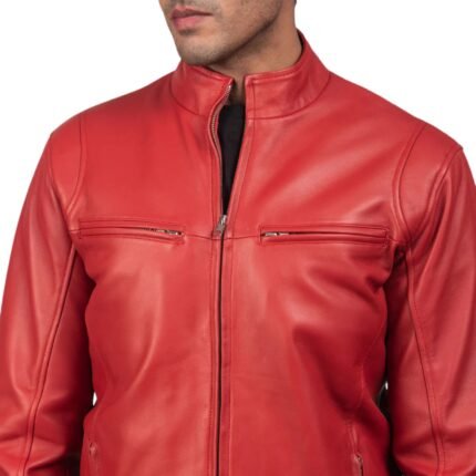 IONIC RED LEATHER BIKER JACKET