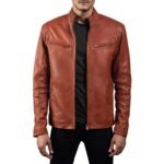 IONIC TAN BROWN LEATHER BIKER JACKET