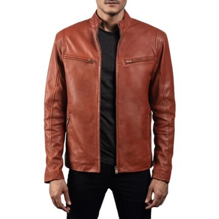 IONIC TAN BROWN LEATHER BIKER JACKET