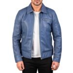 LAVENDARD BLUE LEATHER BIKER JACKET
