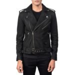 ALLARIC ALLEY DISTRESSED BLACK LEATHER BIKER JACKET