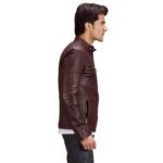 URBANE QUILTED MAROON LEATHER BIKER JACKET