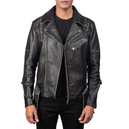 VINCENT BLACK LEATHER BIKER JACKET