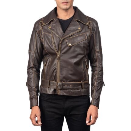 VINCENT BROWN LEATHER BIKER JACKET