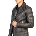 ARMAND DISTRESSED BROWN LEATHER BIKER JACKET