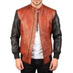 AVAN BLACK AND MAROON LEATHER BOMBER JACKET