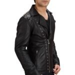 BLACK STUDDED LEATHER BIKER JACKET