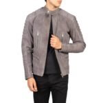 DAMIAN GREY SUEDE BIKER JACKET