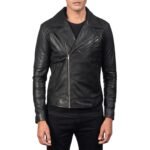 DANNY QUILTED BLACK LEATHER BIKER JACKET