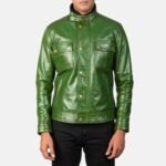 DARREN DISTRESSED GREEN LEATHER BIKER JACKET
