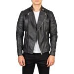Faisor black leather biker jacket with sleek design, durable leather, and bold detailing for a stylish, edgy, and timeless look on or off the bike.