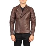 FAISOR BROWN LEATHER BIKER JACKET