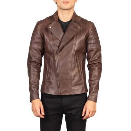FAISOR BROWN LEATHER BIKER JACKET