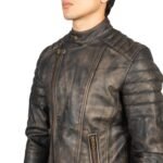 FAISOR DISTRESSED BROWN LEATHER BIKER JACKET
