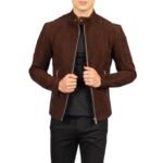 FERNANDO QUILTED BROWN SUEDE BIKER JACKET