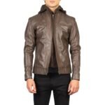 HECTOR BROWN HOODED LEATHER BIKER JACKET