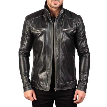 HUDSON BLACK LEATHER BIKER JACKET