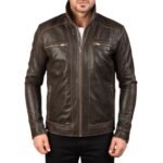 HUDSON BROWN LEATHER BIKER JACKET