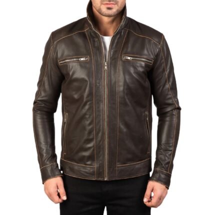 HUDSON BROWN LEATHER BIKER JACKET