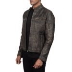 IONIC DISTRESSED BROWN LEATHER BIKER JACKET