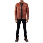 IONIC TAN BROWN LEATHER BIKER JACKET