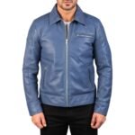 LAVENDARD BLUE LEATHER BIKER JACKET