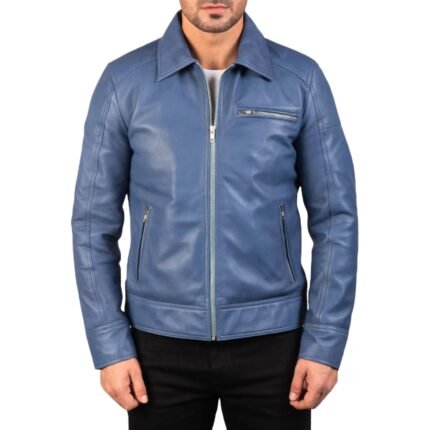 LAVENDARD BLUE LEATHER BIKER JACKET