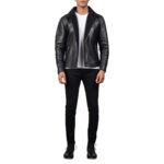 ALBERTO SHEARLING BLACK LEATHER JACKET