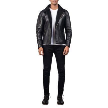ALBERTO SHEARLING BLACK LEATHER JACKET