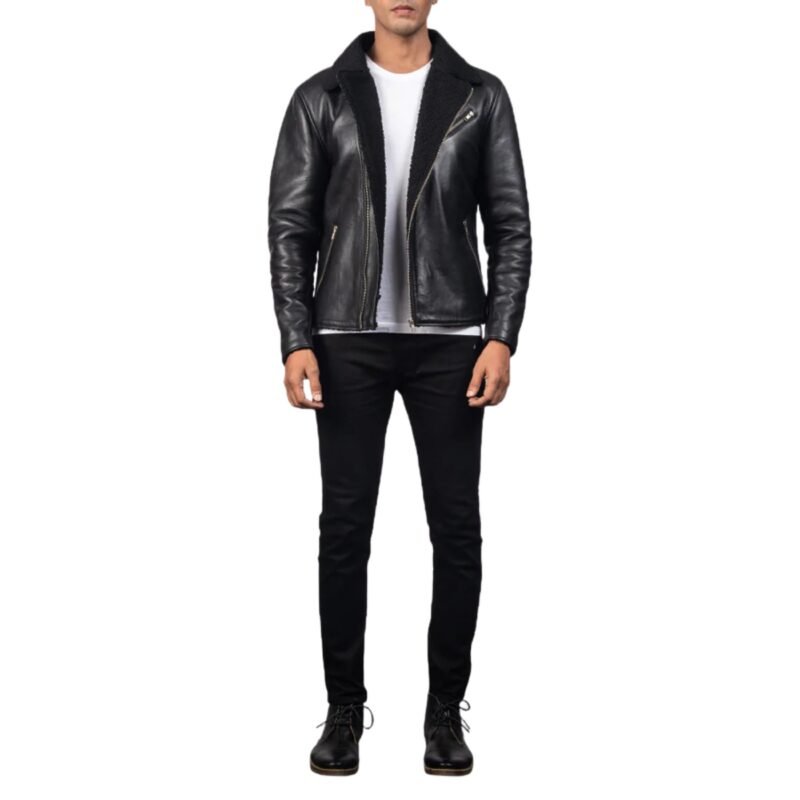 ALBERTO SHEARLING BLACK LEATHER JACKET