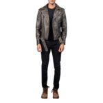 ALLARIC ALLEY DISTRESSED BROWN LEATHER BIKER JACKET