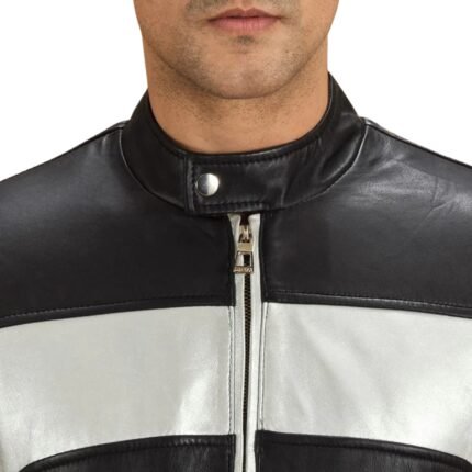 RANDOLF SILVER BLACK LEATHER BIKER JACKET