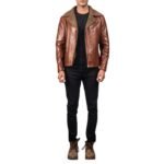 ALBERTO SHEARLING BROWN LEATHER JACKET