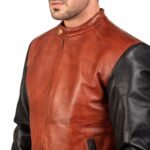 AVAN BLACK AND MAROON LEATHER BOMBER JACKET